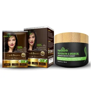 Herbishh Hair Color Shampoo for Gray Hair Dark Brown   Argan Hair Mask-Deep Conditioning 150 gm