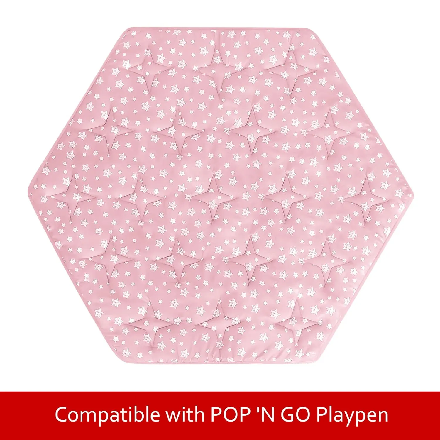 Hexagon Playpen Mat Fits POP 'N GO Baby Playpen, 59 Inch Hexagon Playpen Mattress Pad, Non Slip and Cushion Play Mat Pink with Star Print
