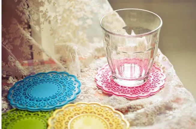 High quality Translucent openwork lace coasters Nice Insulation coasters cute Cup mat 10pcs/lot