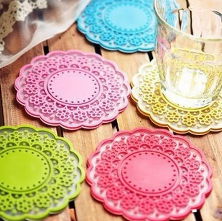 High quality Translucent openwork lace coasters Nice Insulation coasters cute Cup mat 10pcs/lot