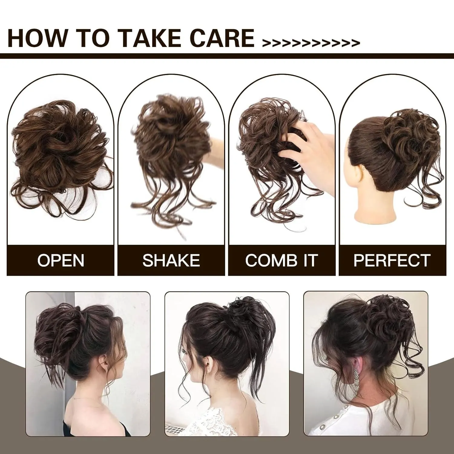 HMD 5 Pieces Messy Hair Bun Hairpiece Tousled Updo for Women Hair Extension Ponytail Scrunchies with Elastic Rubber Band Long Updo Messy Hairpiece Hair Accessories Set for Women（1B/30）