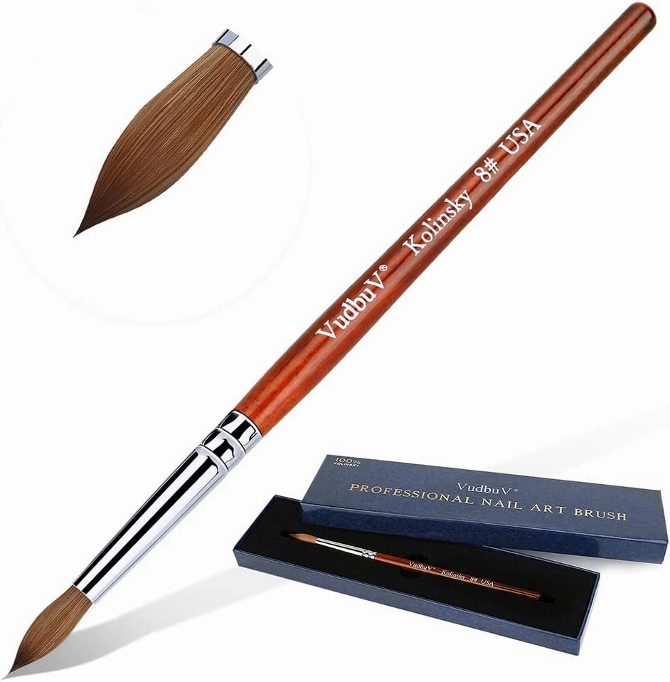 HOFASON 100% Pure Kolinsky Acrylic Nail Brush, Upscale Professional Kolinsky Sable Hair Acrylic Brush with Nature Red Wood Handle (Size 8)