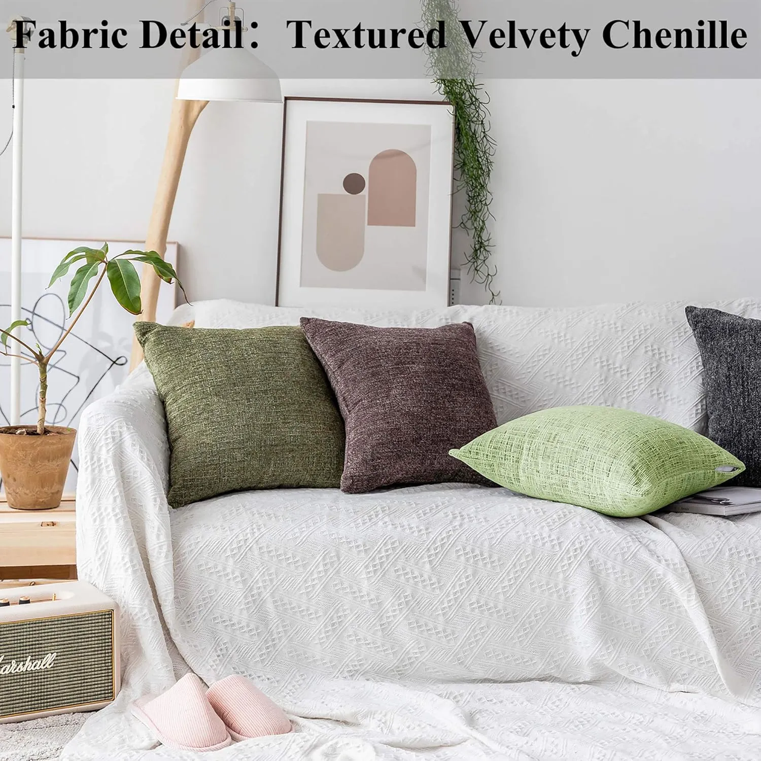 Home Brilliant Green Spring Pillows Covers Textured Chenille Plush Velvet Decorative Throw Pillowcases for Couch Bench Decor, 20x20 inches, Apple Green, 2 Pieces