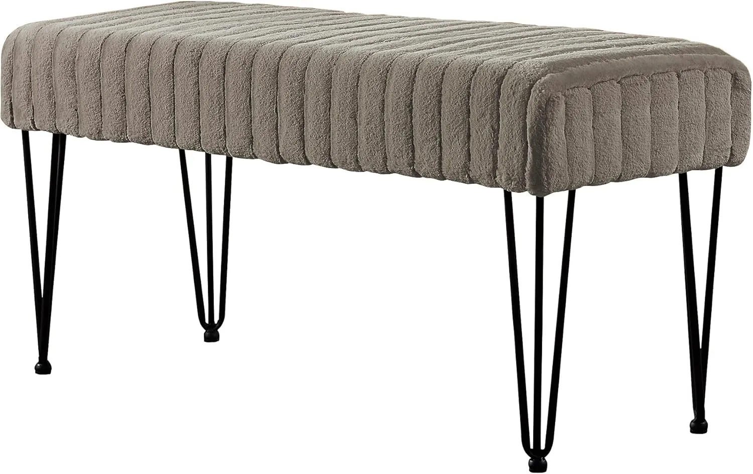 Home Soft Things Super Mink Faux Fur Gray Ottoman Bench 46" x 16" x 22" H, Fungi, Living Room Foot Rest Stool Entryway Makeup Bench End of Bed Bedroom Home Decor Chair for Sitting