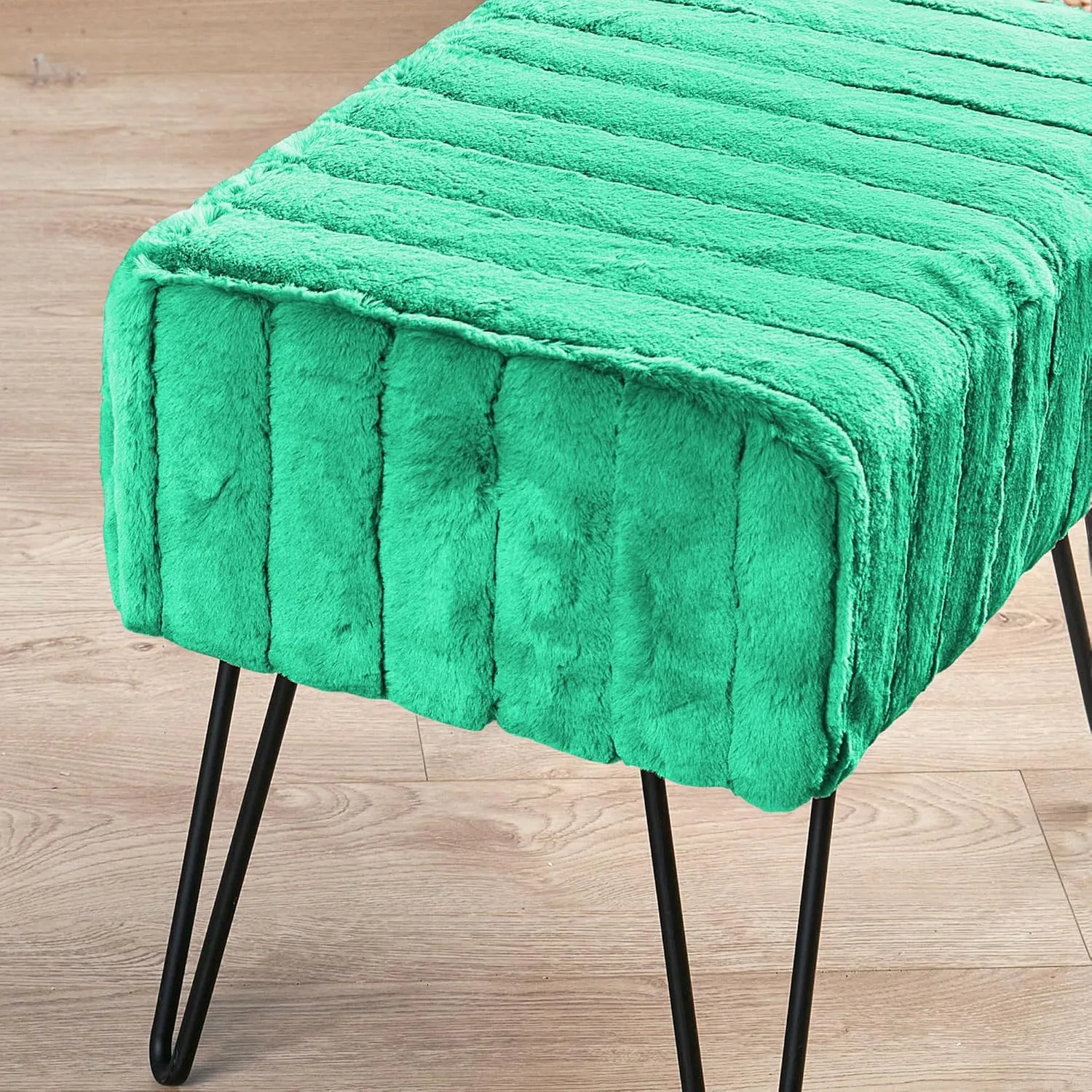Home Soft Things Super Mink Faux Fur Green Ottoman Bench, 19" x 13" x 17" H, Arcadia, Living Room Foot Rest Stool Entryway Makeup Bench End of Bed Bedroom Home Decor Chair for Sitting