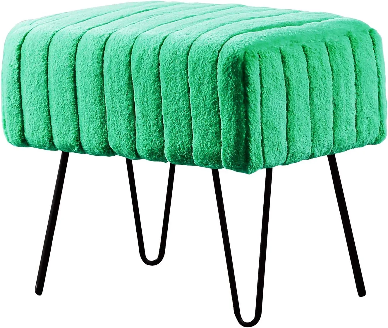Home Soft Things Super Mink Faux Fur Green Ottoman Bench, 19" x 13" x 17" H, Arcadia, Living Room Foot Rest Stool Entryway Makeup Bench End of Bed Bedroom Home Decor Chair for Sitting