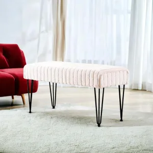 Home Soft Things Super Mink Faux Fur Ottoman Bench, 46" x 16" x 22" H, Antique White, Living Room Foot Rest Stool Entryway Makeup Bench End of Bed Bedroom Home Decor Chair for Sitting