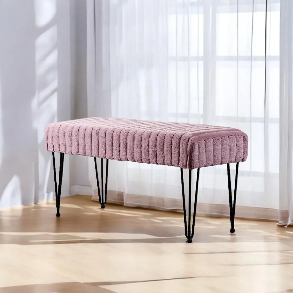 Home Soft Things Super Mink Faux Fur Pink Ottoman Bench, 46" x 16" x 22", Black Plum, Living Room Foot Rest Stool Entryway Makeup Bench End of Bed Bedroom Home Decor Chair for Sitting