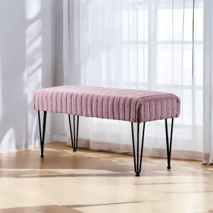 Home Soft Things Super Mink Faux Fur Pink Ottoman Bench, 46" x 16" x 22", Black Plum, Living Room Foot Rest Stool Entryway Makeup Bench End of Bed Bedroom Home Decor Chair for Sitting