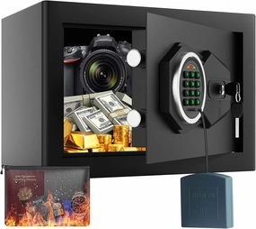 Home Safe with Fireproof Bag and Backlit Keypad, 0.4 Cu Feet Small Box for Home with Silent Mode and Alarm Mode, Digital Personal safe Combination Lock Box for Money Medicine Jewelry