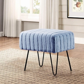 Home Soft Things Super Mink Faux Fur Blue Ottoman Bench 19" x 13" x 17" H, Arona, Living Room Foot Rest Stool Entryway Makeup Bench End of Bed Bedroom Home Decor Chair