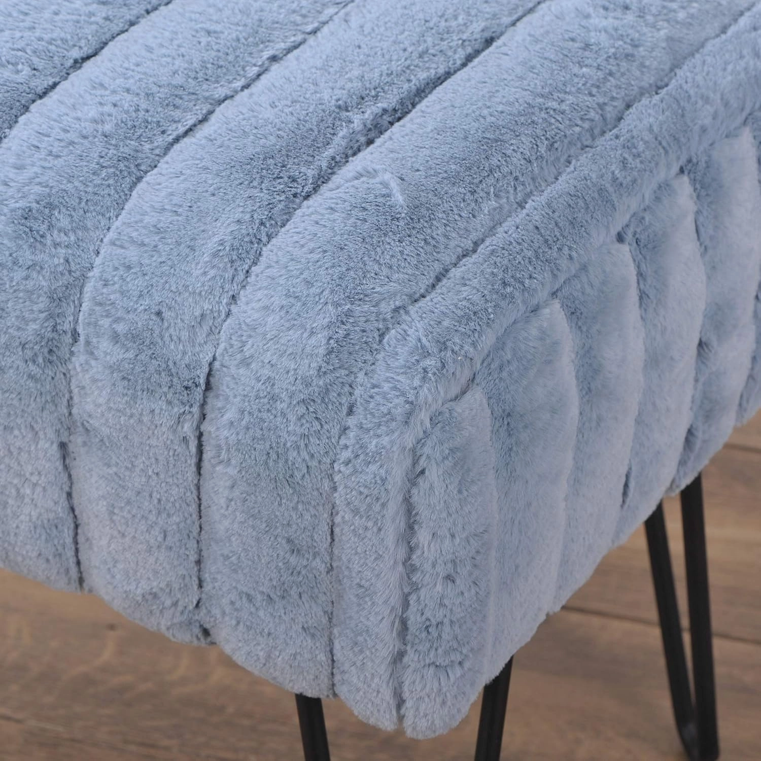 Home Soft Things Super Mink Faux Fur Blue Ottoman Bench 19" x 13" x 17" H, Arona, Living Room Foot Rest Stool Entryway Makeup Bench End of Bed Bedroom Home Decor Chair