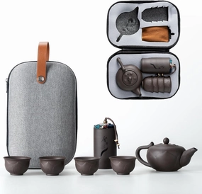 Homee Portable Chinese Tea Set,Gongfu Kung Fu Tea Set,Tea pot Set Porcelain Teapot & Teacups with Travel Bag,Teapot Teacups Portable All in One Gift Bag for Travel,Home,Gifting,Outdoor and Office