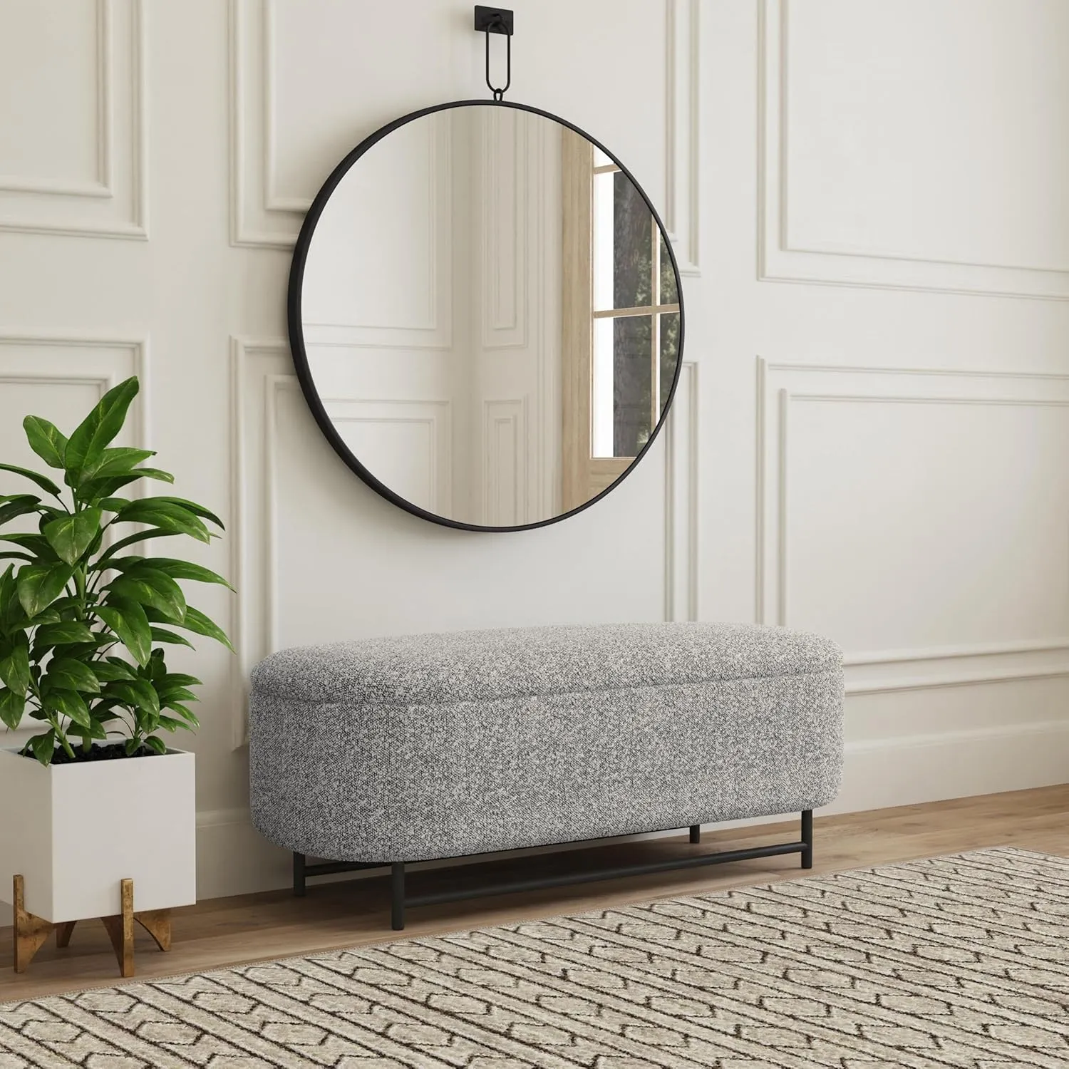 HomePop Ellipse Modern Storage Bench with Metal Legs Home Décor|Bench with Storage for Living Room & Bedroom - Gray