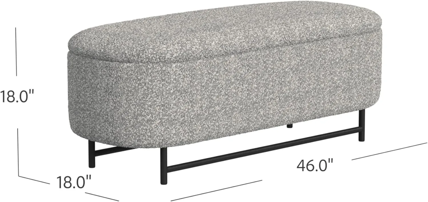 HomePop Ellipse Modern Storage Bench with Metal Legs Home Décor|Bench with Storage for Living Room & Bedroom - Gray