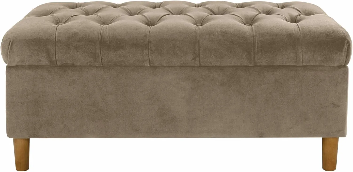 HomePop Home Decor | Tufted Ainsley Button Storage Ottoman Bench with Hinged Lid | Ottoman Bench with Storage for Living Room & Bedroom,Fawn Velvet