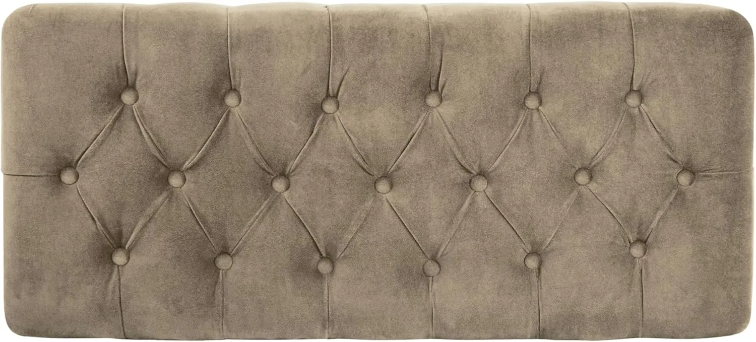 HomePop Home Decor | Tufted Ainsley Button Storage Ottoman Bench with Hinged Lid | Ottoman Bench with Storage for Living Room & Bedroom,Fawn Velvet