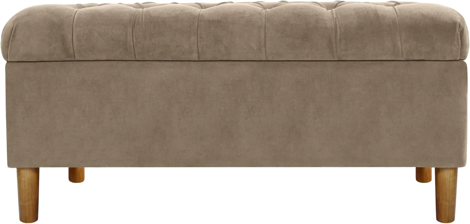 HomePop Home Decor | Tufted Ainsley Button Storage Ottoman Bench with Hinged Lid | Ottoman Bench with Storage for Living Room & Bedroom,Fawn Velvet
