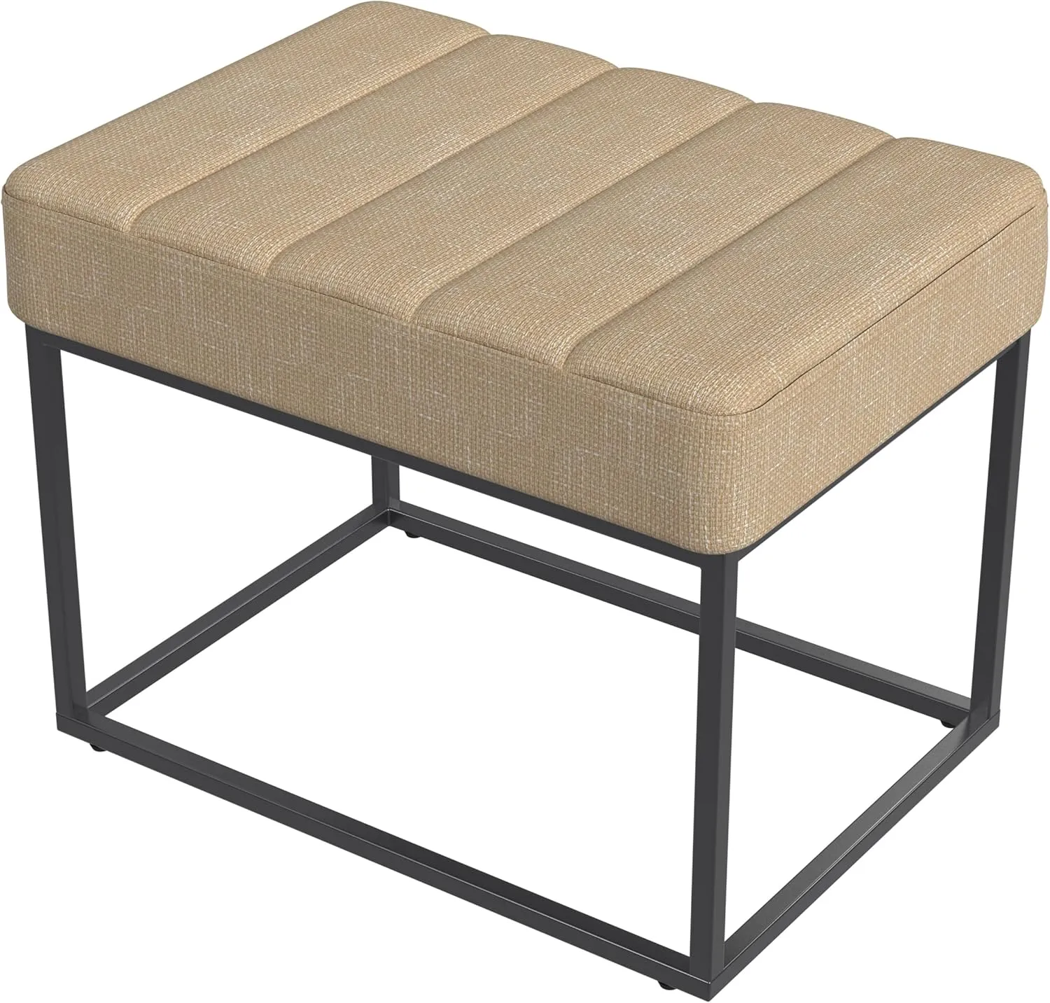 HomePop Theodore Channel Tufted Small Ottoman -Light Tan Textured Solid