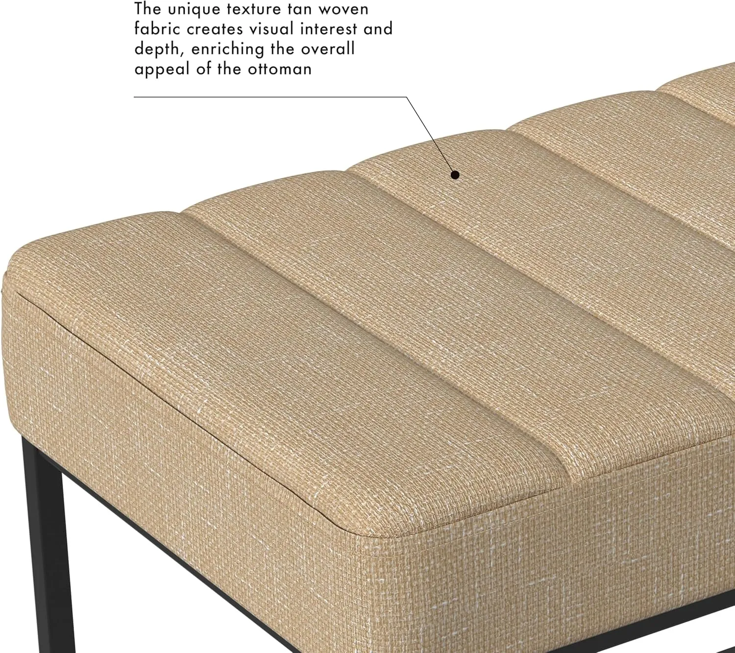 HomePop Theodore Channel Tufted Small Ottoman -Light Tan Textured Solid