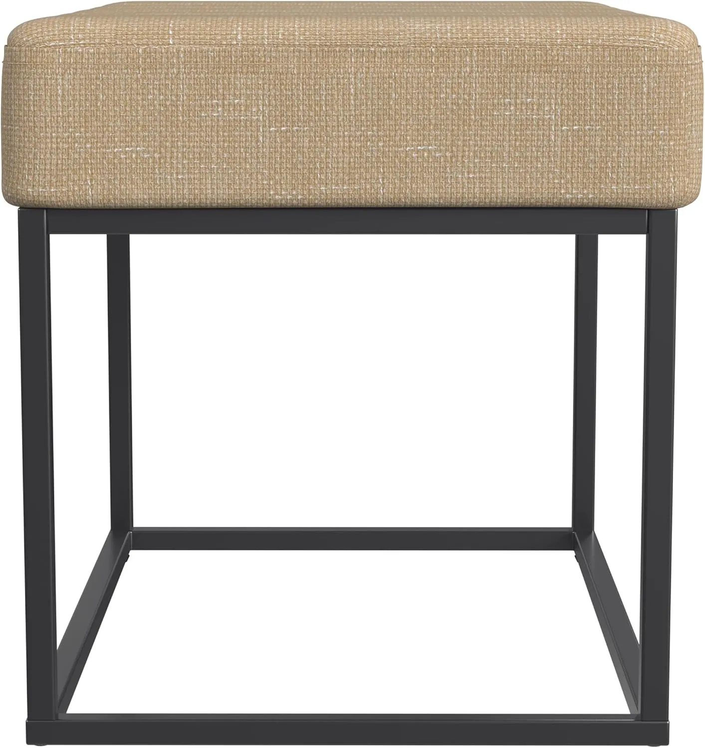 HomePop Theodore Channel Tufted Small Ottoman -Light Tan Textured Solid