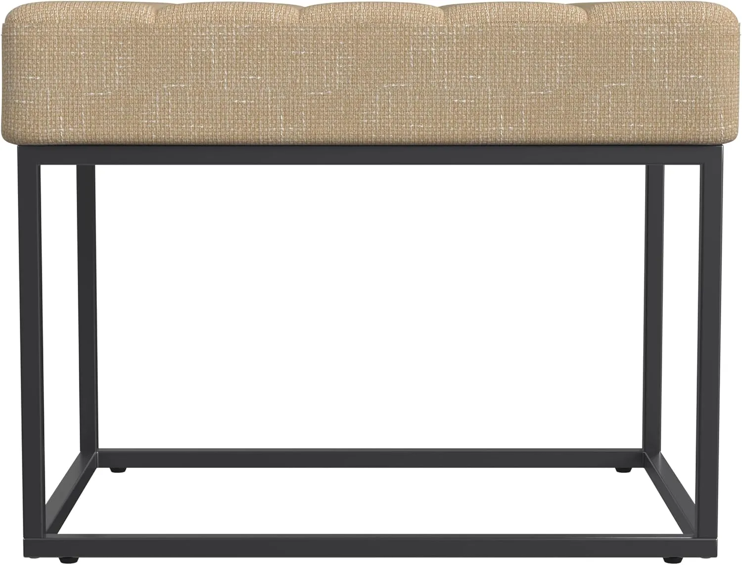 HomePop Theodore Channel Tufted Small Ottoman -Light Tan Textured Solid