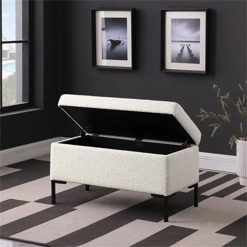 HomePop Upholstered Storage Bench with Metal Leg Home Décor|Bench with Storage for Living Room & Entryway - Cream Boucle
