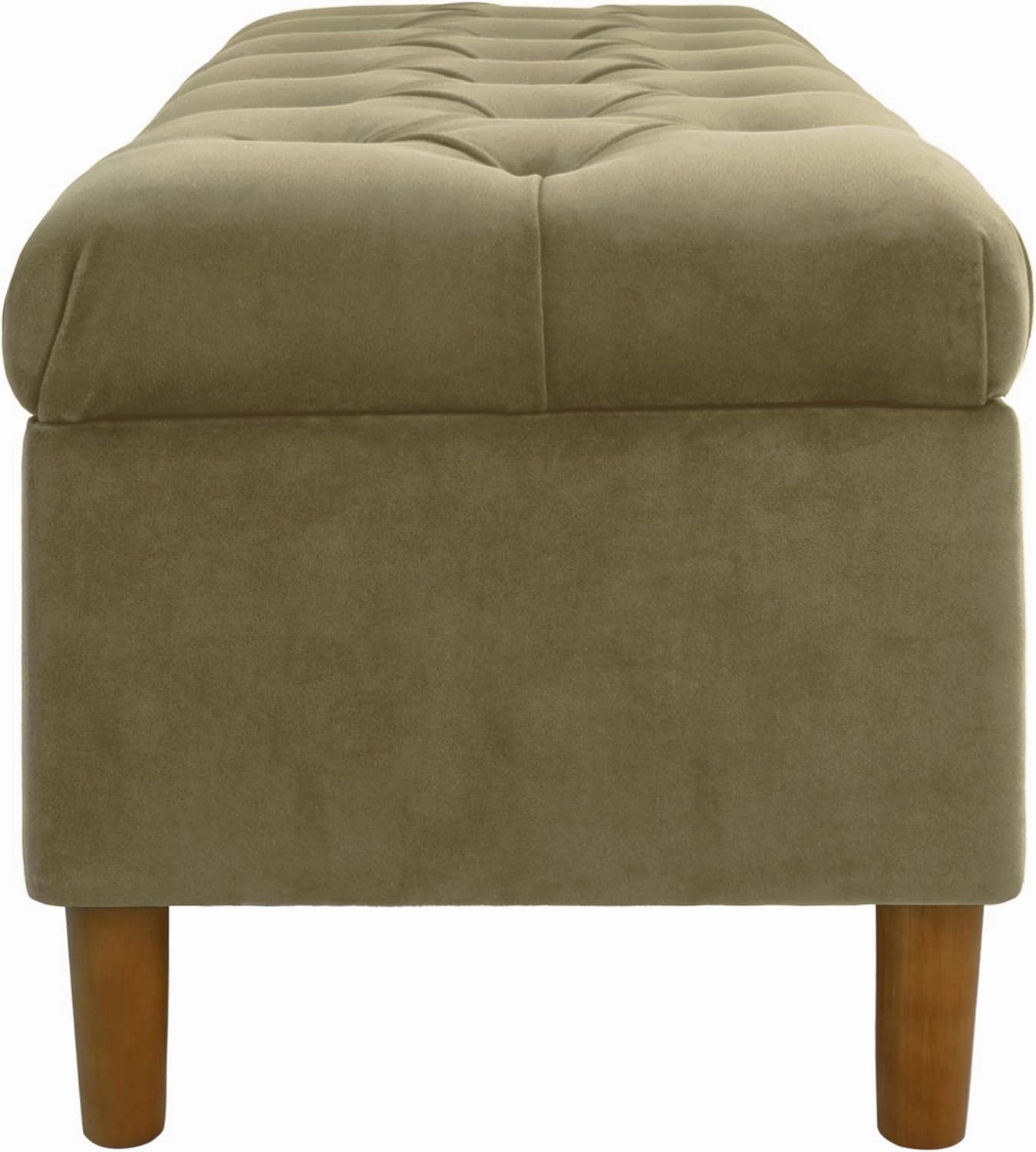 HomePop Home Decor | Tufted Ainsley Button Storage Ottoman Bench with Hinged Lid | Ottoman Bench with Storage for Living Room & Bedroom,Light Sage Green Velvet