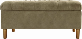 HomePop Home Decor | Tufted Ainsley Button Storage Ottoman Bench with Hinged Lid | Ottoman Bench with Storage for Living Room & Bedroom,Light Sage Green Velvet
