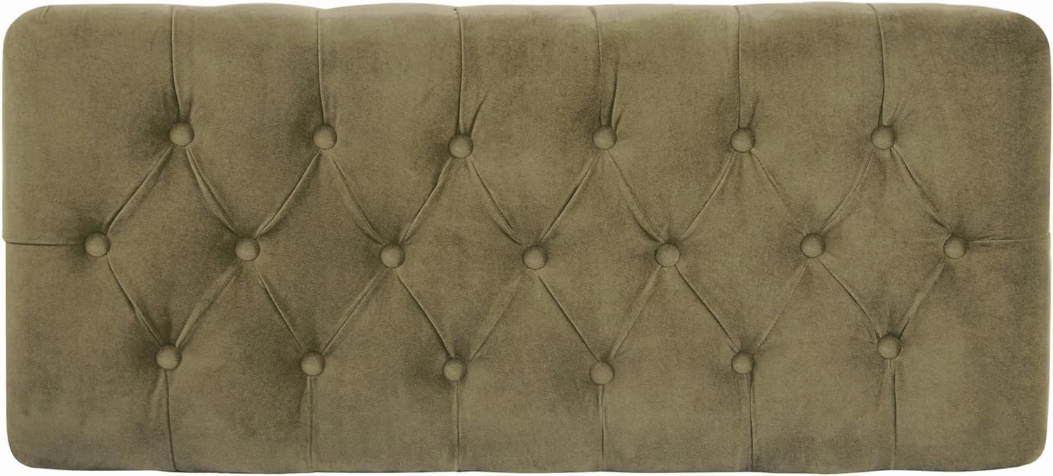 HomePop Home Decor | Tufted Ainsley Button Storage Ottoman Bench with Hinged Lid | Ottoman Bench with Storage for Living Room & Bedroom,Light Sage Green Velvet