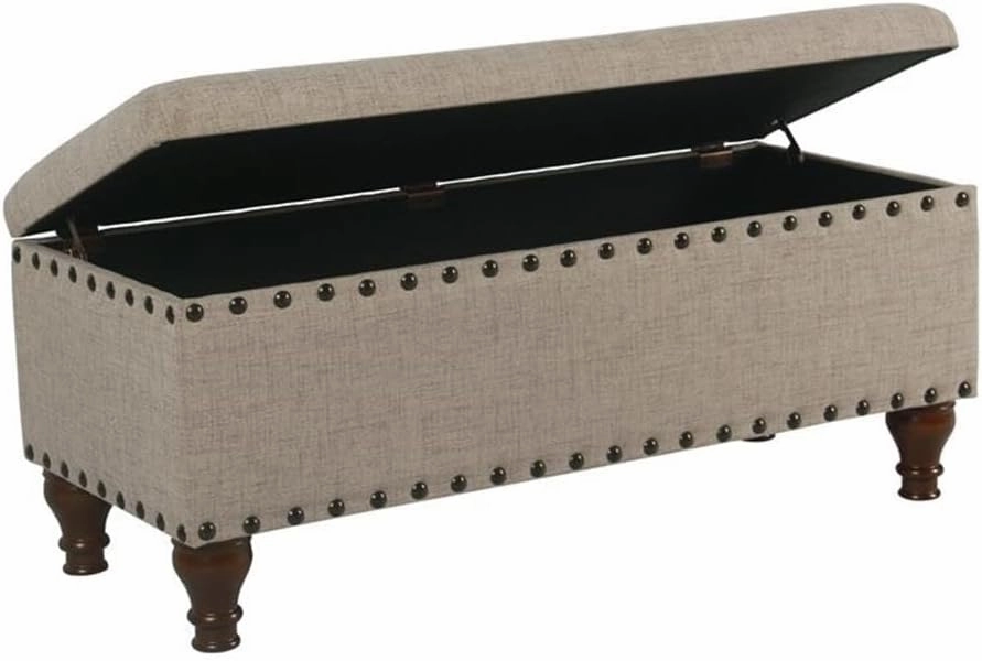 HomePop Large Storage Bench with Nailhead Trim - Tan