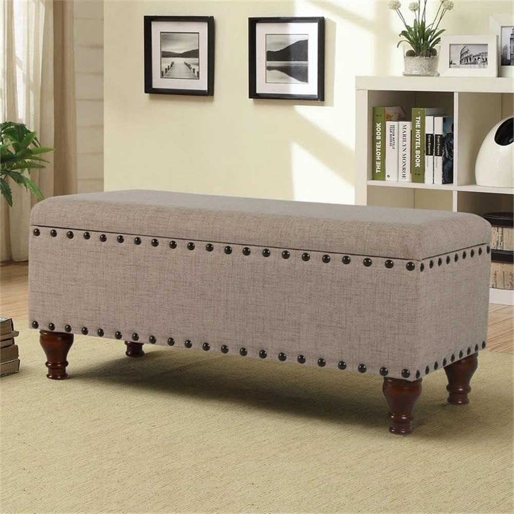 HomePop Large Storage Bench with Nailhead Trim - Tan