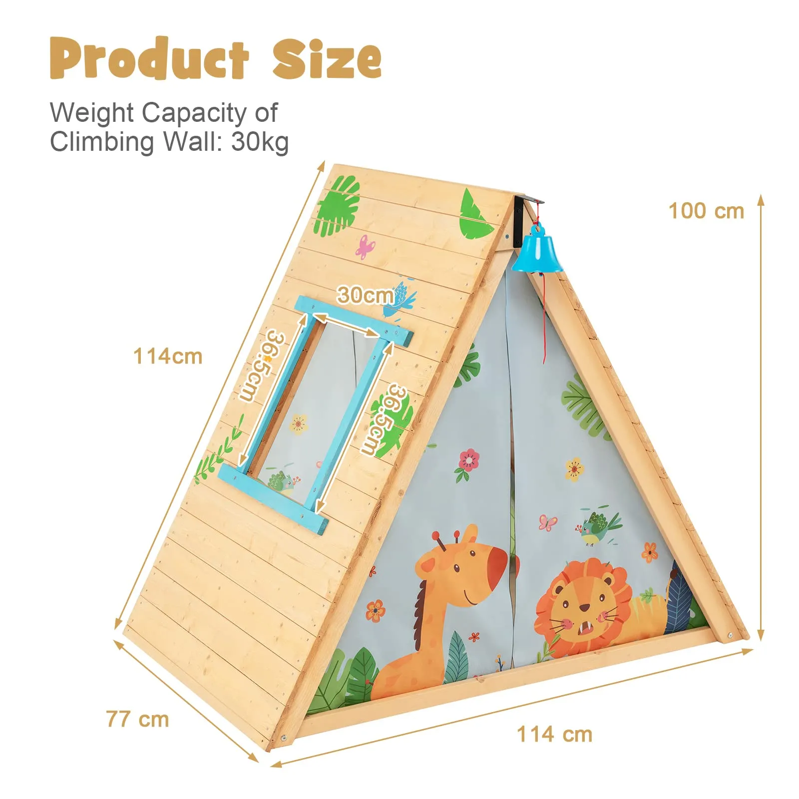 HONEY JOY Kids Triangle Climber with Tent, 2 in 1 Wooden Climbing Triangle Toys w/Climbing Wall
