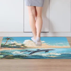Honeybaby Beach Jumping Dolphin Non Slip Bath Mat Quick Dry Bath Mats for Bathroom Non Slip Absorbent Bath Mat Washable Under Sink Mat for Bathroom Shower Fit Under Door