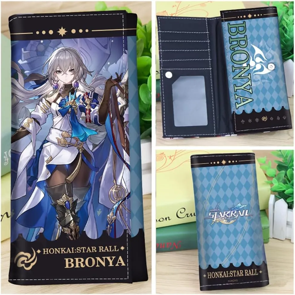 Honkai Star Rail Wallet for Men Women Honkai Purse Kawaii Anime Bifold Wallet Card Holder, Free Keychain (Bronya-2)