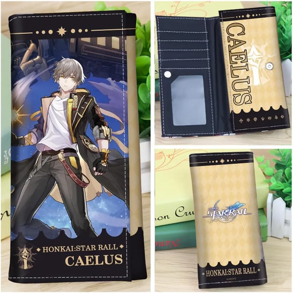 Honkai Star Rail Wallet for Men Women Honkai Purse Kawaii Anime Bifold Wallet Card Holder, Free Keychain (Caelus-2)