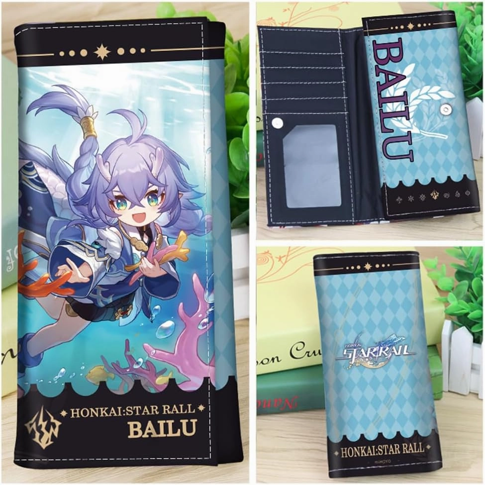 Honkai Star Rail Wallet for Men Women Honkai Purse Kawaii Anime Bifold Wallet Card Holder, Free Keychain (Bailu-2)