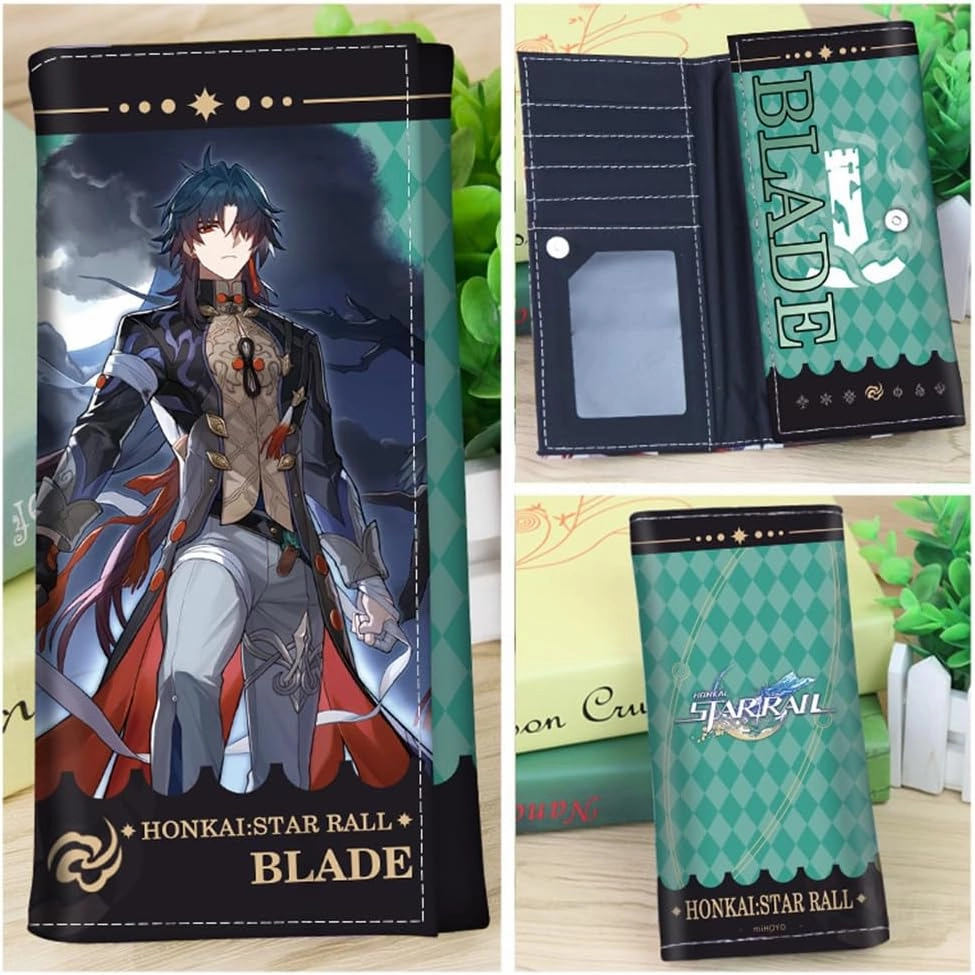 Honkai Star Rail Wallet for Men Women Honkai Purse Kawaii Anime Bifold Wallet Card Holder, Free Keychain (Blade-2)