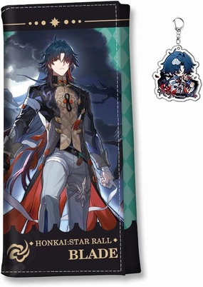 Honkai Star Rail Wallet for Men Women Honkai Purse Kawaii Anime Bifold Wallet Card Holder, Free Keychain (Blade-2)