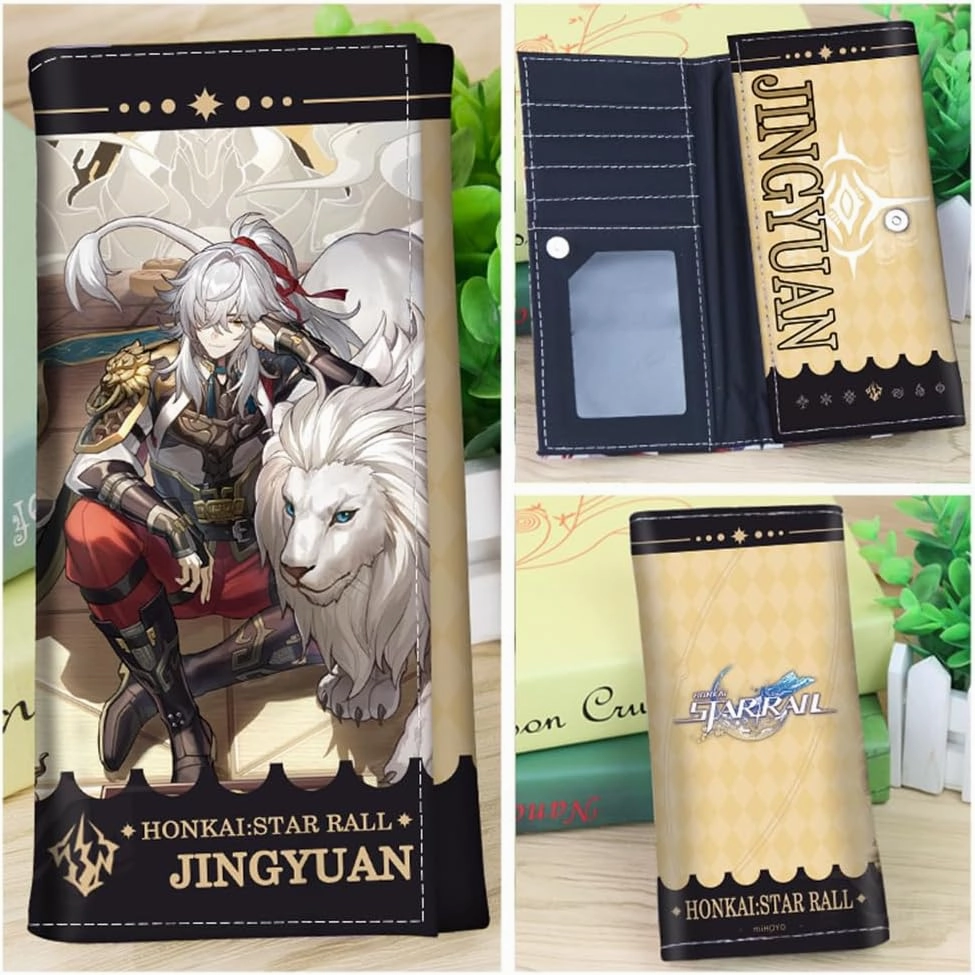 Honkai Star Rail Wallet for Men Women Honkai Purse Kawaii Anime Bifold Wallet Card Holder, Free Keychain (Jing Yuan-2)