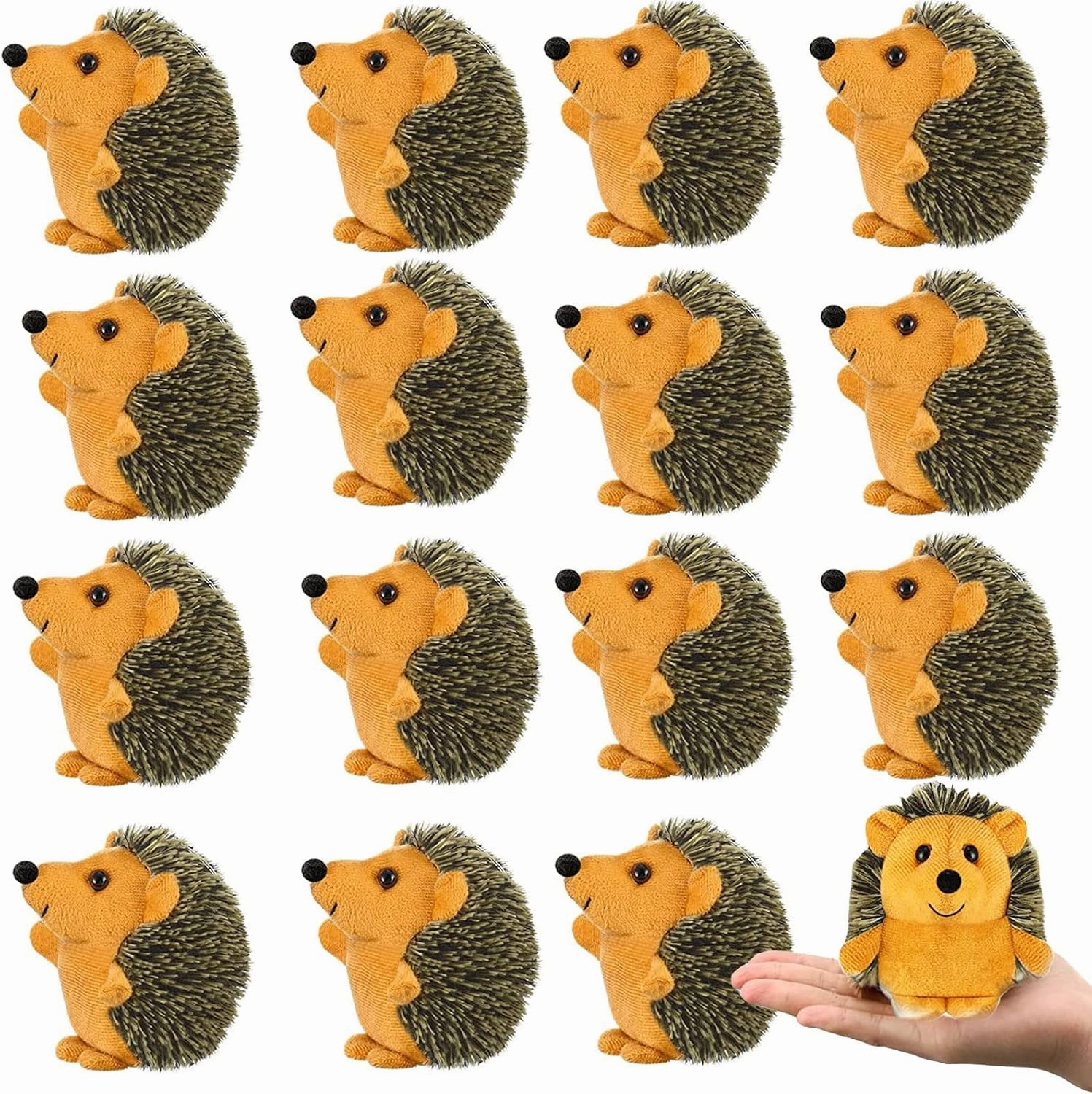 Honoson 16 Pcs Mini Hedgehog Stuffed Animal Bulk Plush Stuffed Toy 4 Inch Hedgehog Party Favors Decor DIY Keychain Accessories for Valentine Kids Girls Gift Wedding Birthday(Brown)