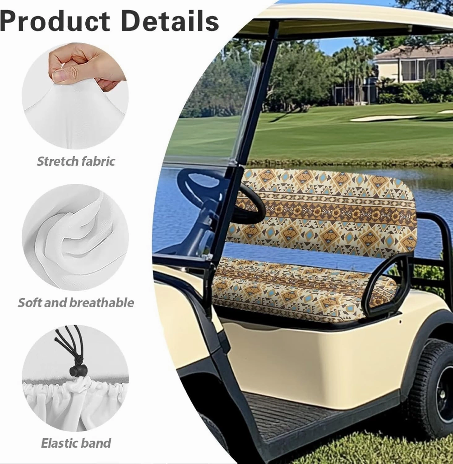 Horeset Golf Cart Front Seat Covers for Hot Weather, No Stapler Needed, Golf Cart Seat Covers Set Fit All Golf Cart Brand
