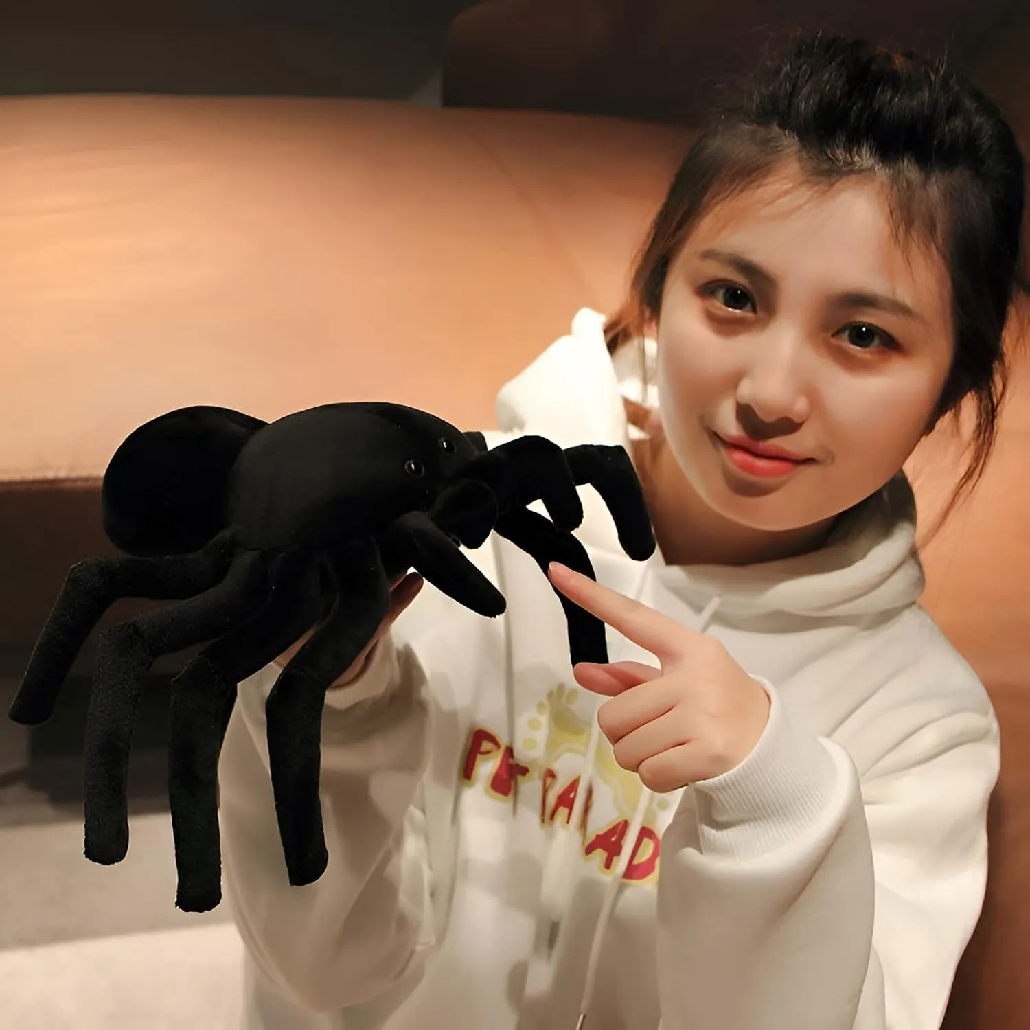 HOUPU Spider Stuffed Animal - Soft Fur Huggable Black Spider, Adorable Playtime Plush Toy, Cute Desert Animals Cuddle Gift, Super Soft Plush Doll Animal Toy for Kids & Adults (Large:19.6in x 31.5in)