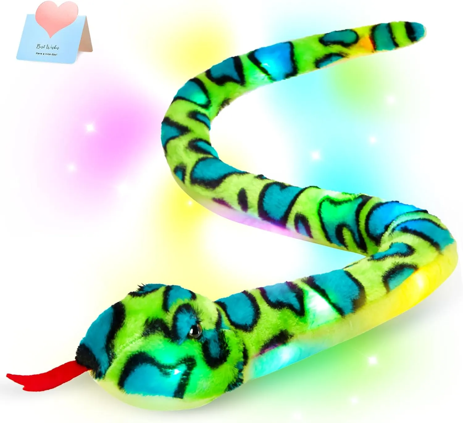 Houwsbaby 40'' Green Realistic Light Up Snake Stuffed Animal Snake Plush Toy Glowing Up Stuffed Animal for Practical Jokes,Playtime Fun Soft Kids Christmas Halloween Birthday Festival Presents