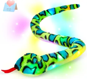 Houwsbaby 40'' Green Realistic Light Up Snake Stuffed Animal Snake Plush Toy Glowing Up Stuffed Animal for Practical Jokes,Playtime Fun Soft Kids Christmas Halloween Birthday Festival Presents