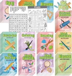 Hungdao 96 Pcs Mini Activity Books for Boys and Girls, Fun and Games, Challenging Activities Include Mazes, Word Scramble and More Bulk Gifts for Students Party Classroom (Elegant)