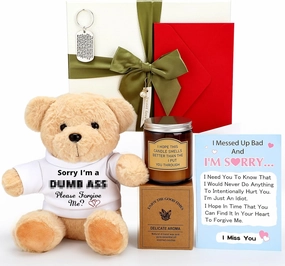 HyDren 5 Pcs I'm Sorry Gifts Set with Big Box Include Plush Bear Candle Apology Card Keychain I'm Sorry Gifts for Her Men Mom Wife Girlfriend Dad Husband Boyfriend