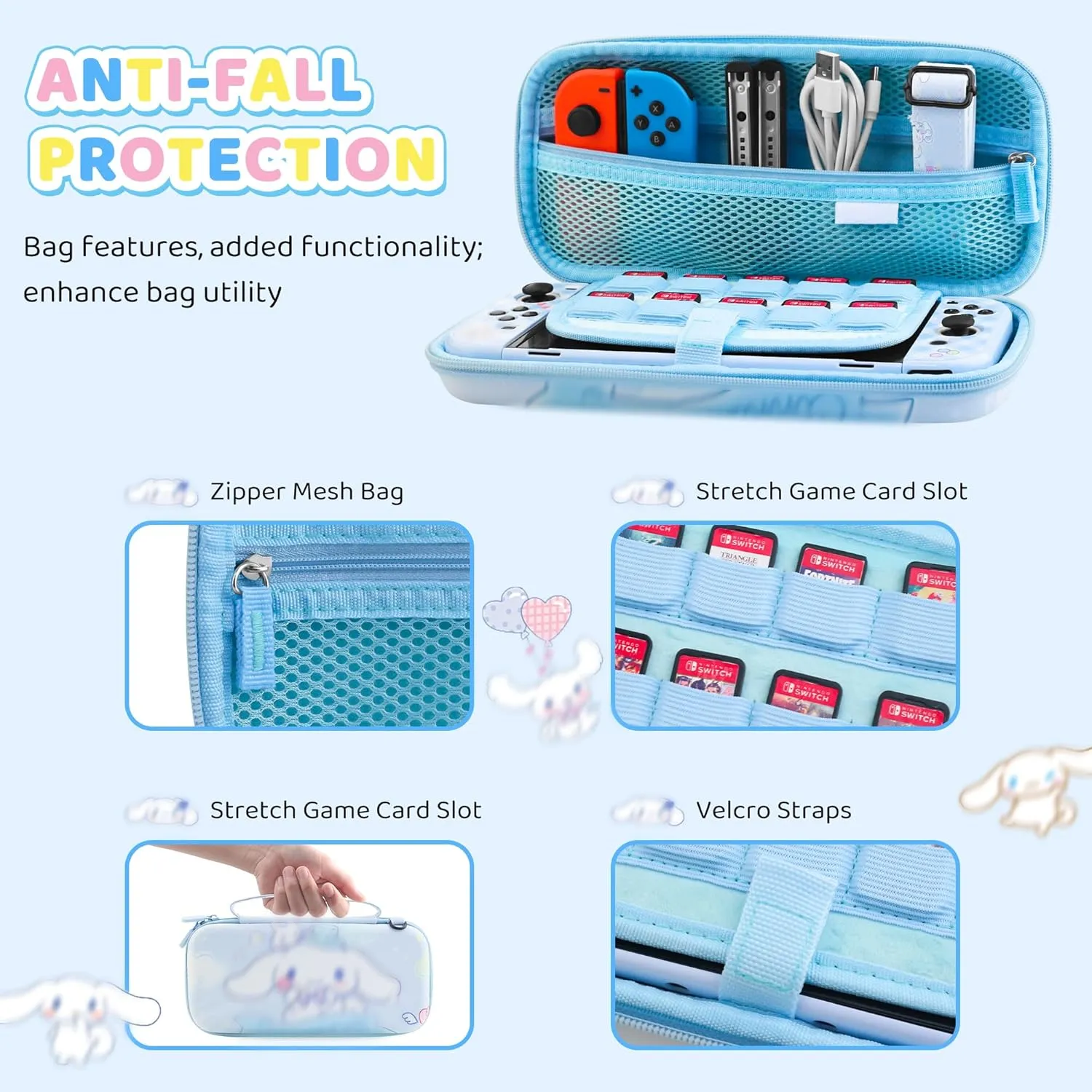 HYPERCASE Blue Dog Carrying Case for Nintendo Switch OLED, Cute Travel Accessories Bag for Switch OLED Console Storage, with Hard Protective Cover, Screen Protector, Shoulder Strap, 2 Thumb Caps