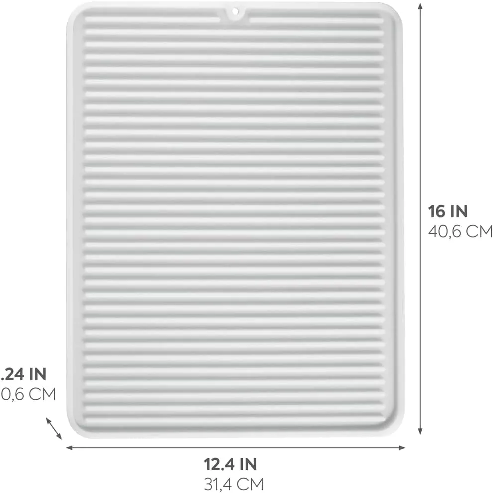 iDesign Lineo Silicone Kitchen Countertop Drying Mat for Pots, Pans, Glassware, Silverware, 16" x 12.4" x .24", Clear