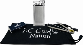 IM Corona Old Boy Pipe Lighter - Includes DC Crafts Pipe Bag, Czech Pipe Tool, & 5 Pack of Flints - (Hairlines Chrome)